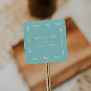AVERY Minimalist Mint Green Wedding Welcome Bag Square Sticker