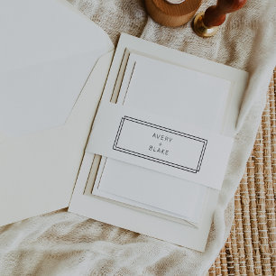 AVERY Modern Black and White Double Frame Wedding Invitation Belly Band