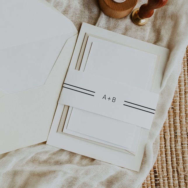 AVERY Modern Black and White Monogram Wedding Invitation Belly Band (AVERY Modern Black and White Monogram Wedding Invitation Belly Band)