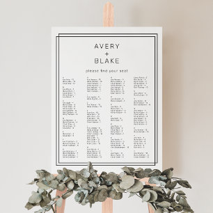 AVERY Modern Black and White Wedding Seating Chart Foam Board