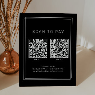 AVERY Modern Black Business 2 Apps Scan To Pay Pedestal Sign