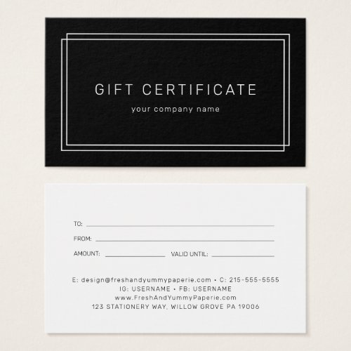 AVERY Modern Black Business Gift Certificate