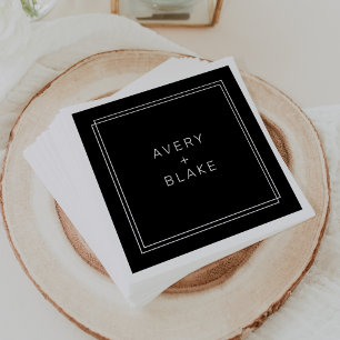 AVERY Modern Black Double Border Wedding Napkins