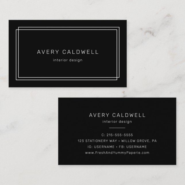AVERY Modern Black Double Frame Business Card (Front/Back)