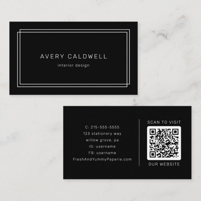 AVERY Modern Black Double Frame QR Code Business Card (Front/Back)