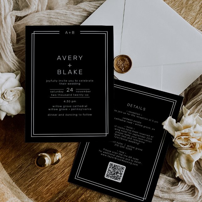 AVERY Modern Black Double Frame QR Code Wedding Invitation (AVERY Modern Black Double Frame QR Code Wedding Invitation)
