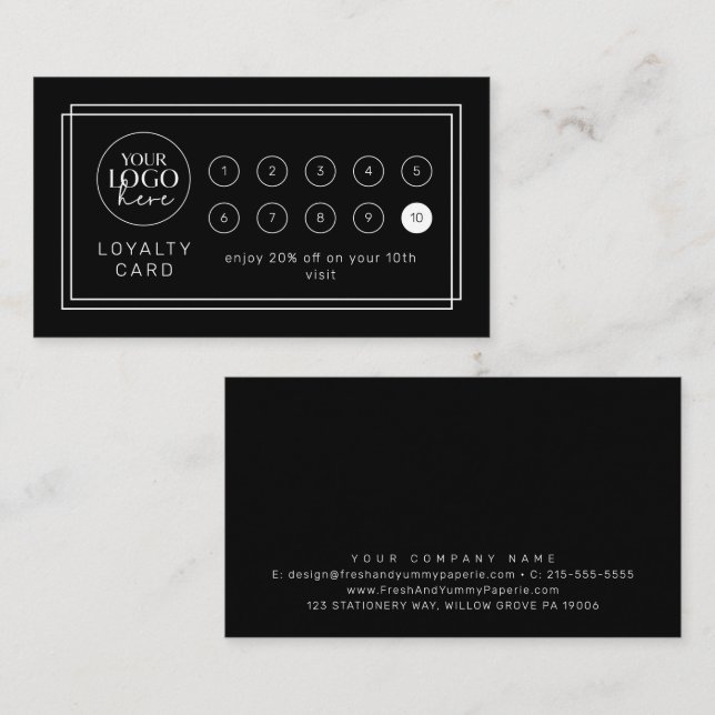 AVERY Modern Black Logo Business Reward 10 Punch Loyalty Card (Front/Back)