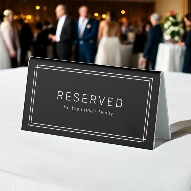 AVERY Modern Black Wedding Reserved Table Tent (AVERY Modern Black Wedding Reserved Table Tent Sign)
