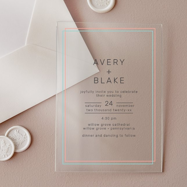 AVERY Modern Coral Teal Acrylic Wedding Invitation (AVERY Modern Coral Teal Acrylic Wedding Invitation)