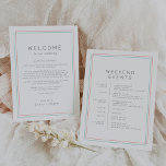 AVERY Modern Coral Teal Wedding Weekend Itinerary Invitation<br><div class="desc">Bold yet simple, this wedding weekend itinerary template from the Avery Suite pairs a crisp two-tone border with soft gray lettering. Clean, bright, and playful; it adds color without clutter. The front of the welcome bag note features a wedding welcome letter and the back features the wedding itinerary timeline. These...</div>