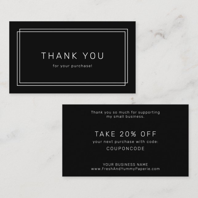 AVERY Modern Dark Black Business Thank You Discount Card (Front/Back)
