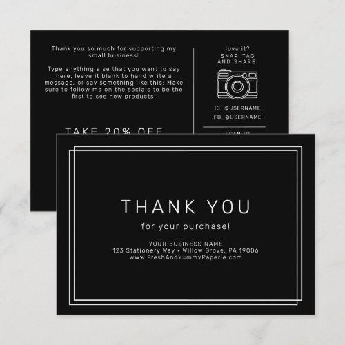 AVERY Modern Dark Black Business Thank You Order Enclosure Card