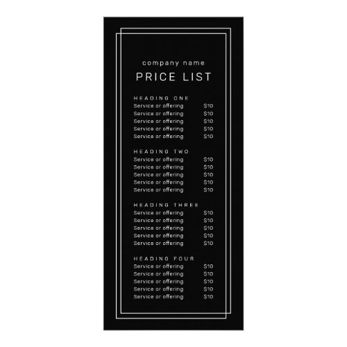 AVERY Modern Dark Black Double Frame Price List Rack Card