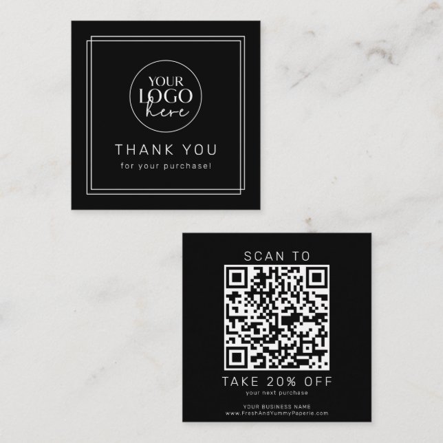 AVERY Modern Dark Black Logo QR Code Thank You Discount Card (Front/Back)