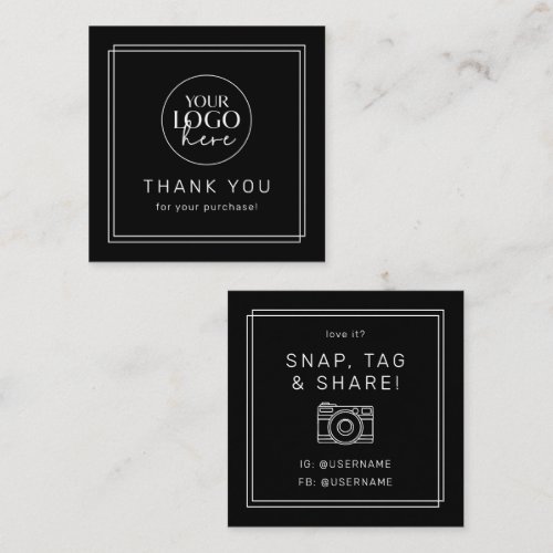 AVERY Modern Dark Black Logo Share Thank You Square Business Card