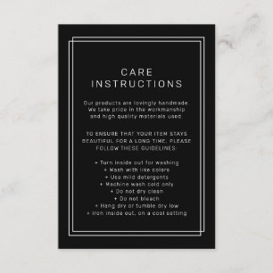 AVERY Modern Dark Black Product Care Instructions Enclosure Card