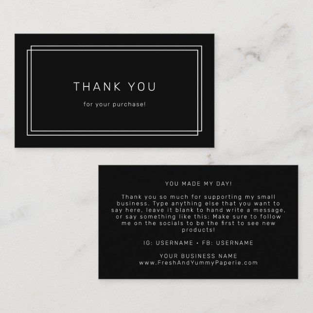 AVERY Modern Dark Double Frame Thank You Business Card (Front/Back)