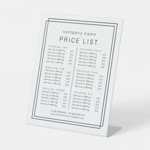 AVERY Modern Minimal Business Services Price List Pedestal Sign
