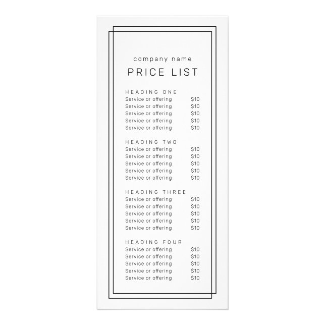 AVERY Modern Minimalist Double Frame Price List Rack Card (Front)