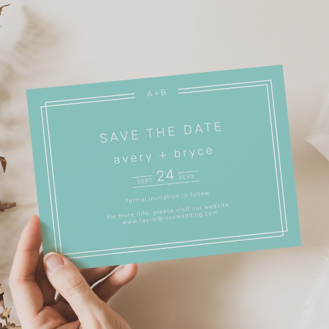AVERY Modern Minimalist Mint Green Frame Wedding Save The Date (AVERY Modern Minimalist Mint Green Frame Wedding Save The Date)