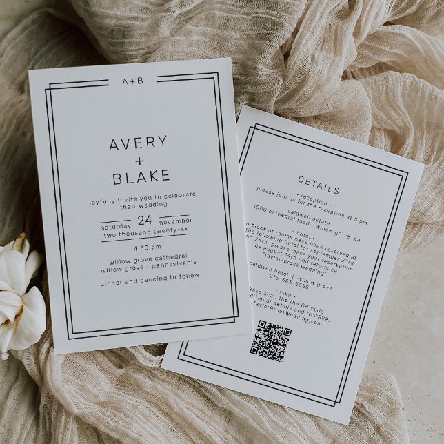 AVERY Modern Minimalist Monochrome QR Code Wedding Invitation (AVERY Modern Minimalist Monochrome QR Code Wedding Invitation)