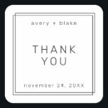 AVERY Modern Minimalist Wedding Thank You Sticker<br><div class="desc">A refined black and white wedding sticker from the Avery Suite,  featuring a thin double-line border,  and clean sans serif typography. Ideal for modern,  minimalist weddings.

Personalize your favor stickers with the names of the couple and wedding date.</div>