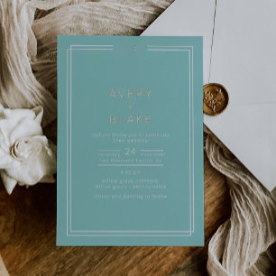 AVERY Modern Mint Green and Rose Gold Foil Wedding Invitation