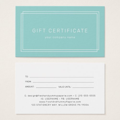 AVERY Modern Mint Green Business Gift Certificate