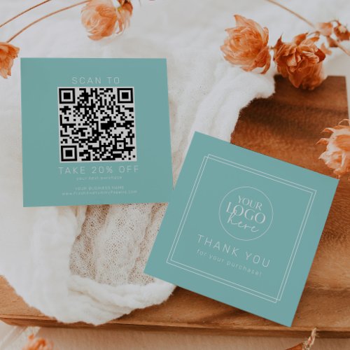 AVERY Modern Mint Green Logo QR Code Thank You Discount Card