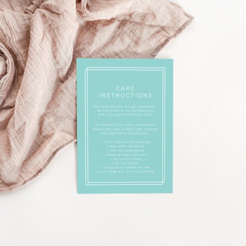 AVERY Modern Mint Green Product Care Instructions Enclosure Card