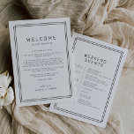 AVERY Modern Wedding Weekend Itinerary Template<br><div class="desc">A refined black and white wedding weekend itinerary template from the Avery Suite, featuring a thin double-line border, and clean sans serif typography. Ideal for modern, minimalist weddings. The front of the welcome bag note features a wedding welcome letter and the back features the wedding itinerary timeline. These notes are...</div>