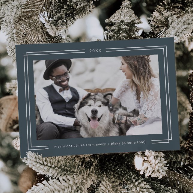 AVERY Navy Blue Framed Couples Photo Christmas Holiday Card (AVERY Navy Blue Framed Couples Photo Christmas Holiday Card)