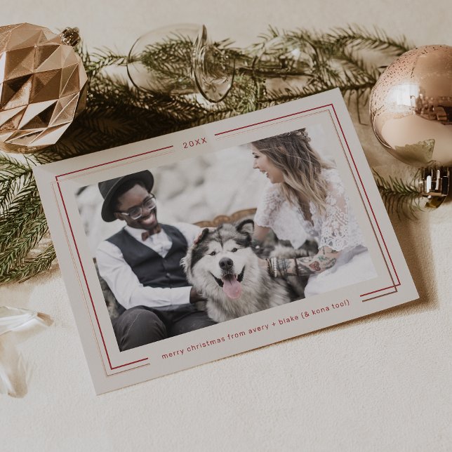 AVERY Rose Gold Foil Red Couples Photo Christmas Holiday Card (AVERY Rose Gold Foil Red Couples Photo Christmas Foil Holiday Card)
