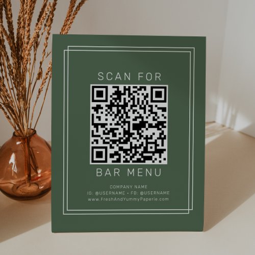 AVERY Rustic Dark Green Boho Bar Menu QR Code Pedestal Sign