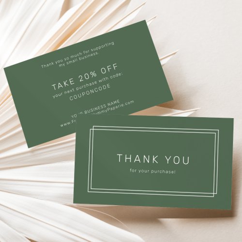 AVERY Rustic Dark Green Boho Business Thank You Discount Card