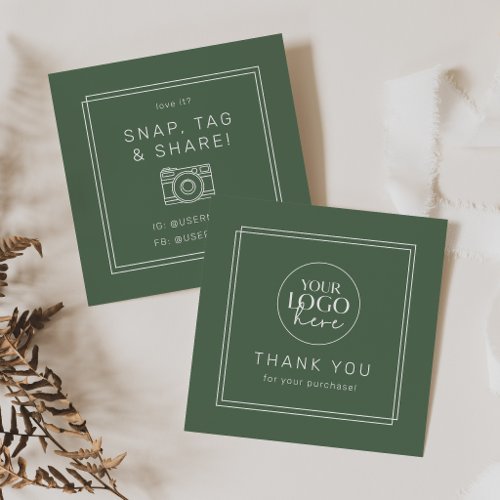 AVERY Rustic Dark Green Boho Logo Share Thank You Square Business Card