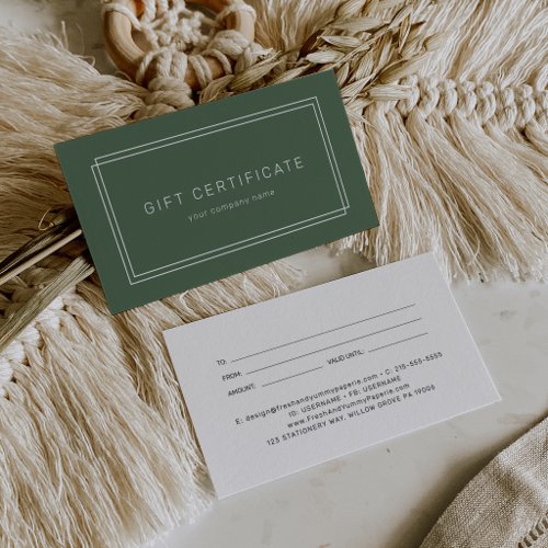 AVERY Rustic Dark Green Business Gift Certificate