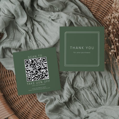 AVERY Rustic Dark Green Business QR Code Thank You Discount Card