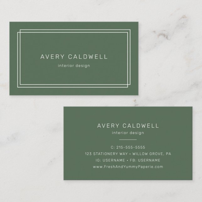 AVERY Rustic Dark Green Double Frame Business Card (Front/Back)