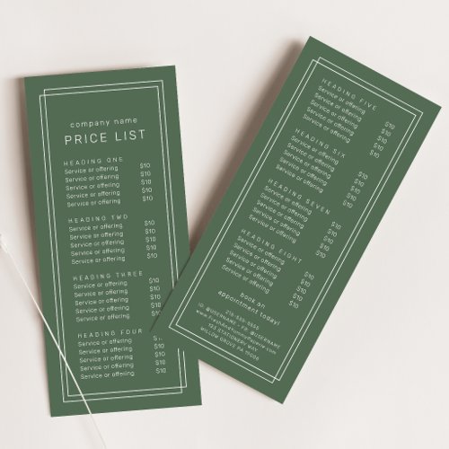 AVERY Rustic Dark Green Double Frame Price List Rack Card