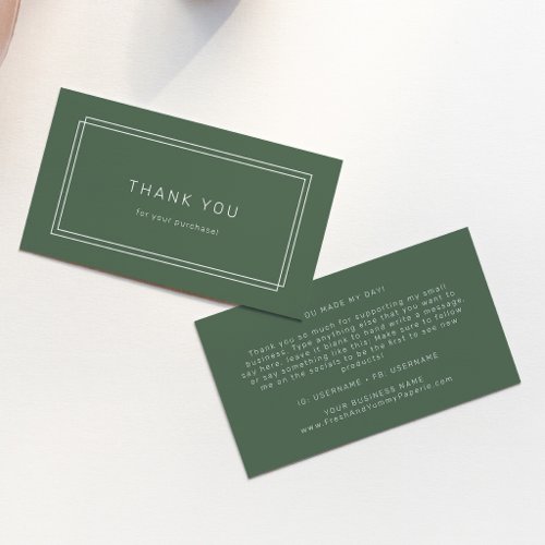AVERY Rustic Dark Green Double Frame Thank You Business Card