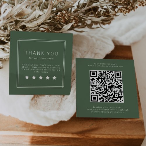 AVERY Rustic Dark Green QR Code Leave A Review Square Business Card