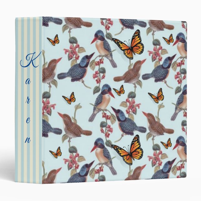 Avery Signature Binder Blue Stripe Butterfly Birds (Front/Spine)