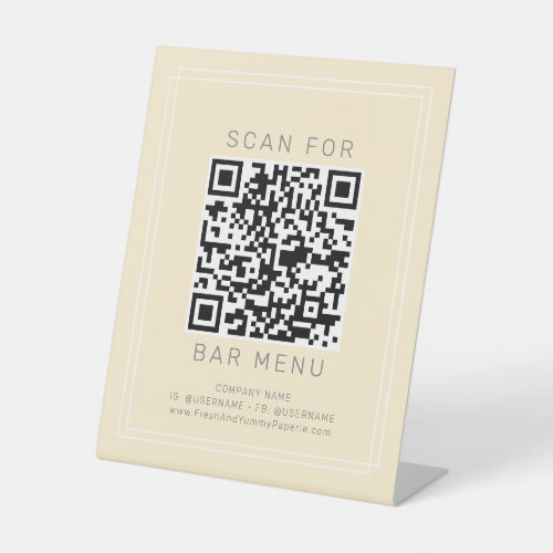 AVERY Simple Butter Yellow Bar Menu QR Code Pedestal Sign