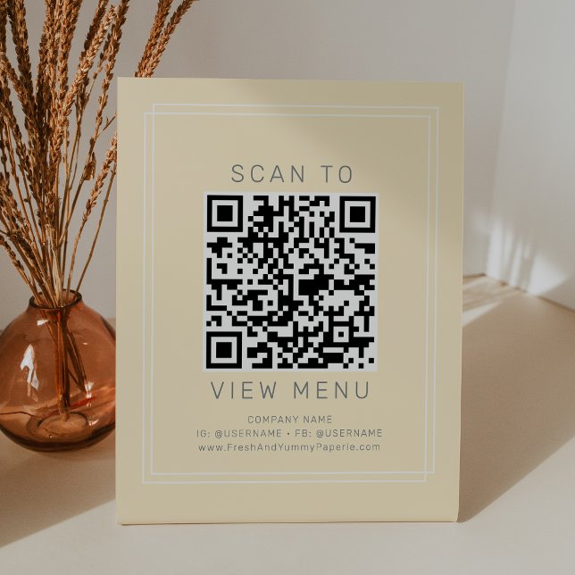 AVERY Simple Butter Yellow Restaurant Menu QR Code Pedestal Sign (AVERY Simple Butter Yellow Restaurant Menu QR Code Pedestal Sign)
