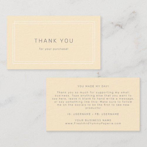 AVERY Simple Neutral Butter Yellow Thank You Business Card