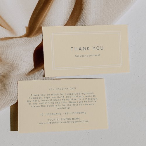 AVERY Simple Neutral Butter Yellow Thank You Business Card