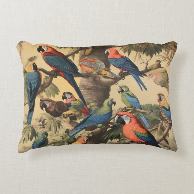 Avian Assembly in Ancient Jungle Canopy Accent Pillow (Front)