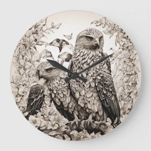  Avian Elegance Black and White Bird of Prey Wall Large Clock