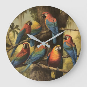 Avian Jungle Canopy Deep Foliage Round Wall Clock
